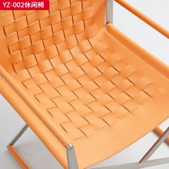 千匠一品 意式风格 实心不锈钢（本色+黑钛）+超纤皮 时尚大气休闲椅YZ-002-J