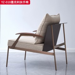 千匠一品 意式风格 马鞍超纤皮+麻布+羽绒靠包+高密度海绵座包+不锈钢框架 时尚大气墨克利扶手椅YZ-010-J