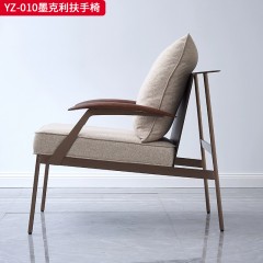 千匠一品 意式风格 马鞍超纤皮+麻布+羽绒靠包+高密度海绵座包+不锈钢框架 时尚大气墨克利扶手椅YZ-010-J