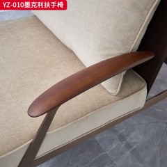 千匠一品 意式风格 马鞍超纤皮+麻布+羽绒靠包+高密度海绵座包+不锈钢框架 时尚大气墨克利扶手椅YZ-010-J