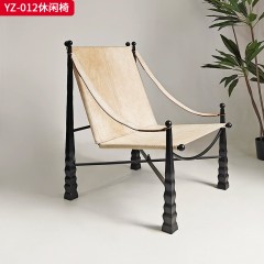 千匠一品 意式风格 碳素钢架+马鞍革 毛皮 时尚大气休闲椅YZ-012-J