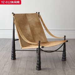 千匠一品 意式风格 碳素钢架+马鞍革 毛皮 时尚大气休闲椅YZ-012-J