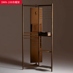 千匠一品 意式风格 胡桃木+牛皮+金属 时尚大气衣帽架DMN-108-J
