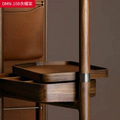 千匠一品 意式风格 胡桃木+牛皮+金属 时尚大气衣帽架DMN-108-J