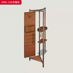 千匠一品 意式风格 胡桃木+牛皮+金属 时尚大气衣帽架DMN-108-J