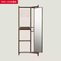 千匠一品 意式风格 胡桃木+牛皮+金属 时尚大气衣帽架DMN-108-J