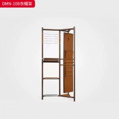 千匠一品 意式风格 胡桃木+牛皮+金属 时尚大气衣帽架DMN-108-J