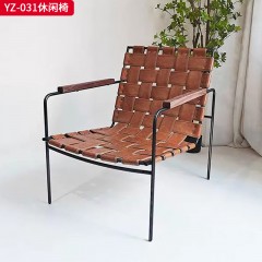 千匠一品 意式风格 北美胡桃木+不锈钢架子+马鞍革 时尚大气休闲椅YZ-031-J
