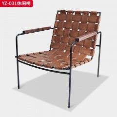 千匠一品 意式风格 北美胡桃木+不锈钢架子+马鞍革 时尚大气休闲椅YZ-031-J