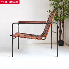 千匠一品 意式风格 北美胡桃木+不锈钢架子+马鞍革 时尚大气休闲椅YZ-031-J