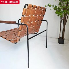 千匠一品 意式风格 北美胡桃木+不锈钢架子+马鞍革 时尚大气休闲椅YZ-031-J