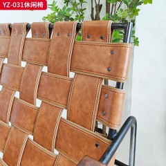 千匠一品 意式风格 北美胡桃木+不锈钢架子+马鞍革 时尚大气休闲椅YZ-031-J
