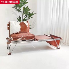 千匠一品 意式风格 奶牛皮+不锈钢+白蜡木+马鞍革 时尚大气休闲椅YZ-032-J