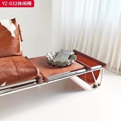 千匠一品 意式风格 奶牛皮+不锈钢+白蜡木+马鞍革 时尚大气休闲椅YZ-032-J