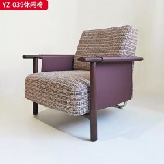 千匠一品 意式风格 马鞍革+麻布+高密度海绵+白蜡木不锈钢框架 时尚大气休闲椅YZ-039-J
