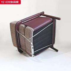 千匠一品 意式风格 马鞍革+麻布+高密度海绵+白蜡木不锈钢框架 时尚大气休闲椅YZ-039-J