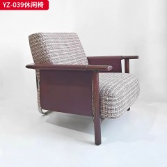 千匠一品 意式风格 马鞍革+麻布+高密度海绵+白蜡木不锈钢框架 时尚大气休闲椅YZ-039-J