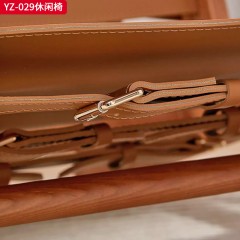 千匠一品 中古侘寂风格 白蜡木+马鞍革 时尚大气休闲椅YZ-029-J