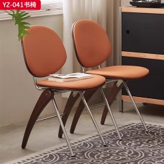 千匠一品 中古侘寂风格 马鞍革+白蜡木+不锈钢 时尚大气书椅YZ-041-J