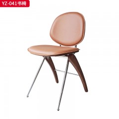 千匠一品 中古侘寂风格 马鞍革+白蜡木+不锈钢 时尚大气书椅YZ-041-J