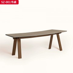 千匠一品 意式风格 白蜡木胡桃木色+马鞍超纤 时尚大气书桌SZ-001-J
