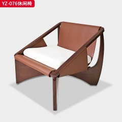 千匠一品 意式风格 白蜡木+马鞍革 马鞍超迁皮 时尚大气休闲椅YZ-076-J