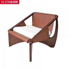 千匠一品 意式风格 白蜡木+马鞍革 马鞍超迁皮 时尚大气休闲椅YZ-076-J