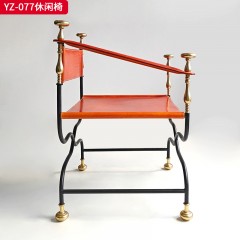 千匠一品 意式风格 碳素钢+马鞍真皮 马鞍革 时尚大气休闲椅YZ-077-J