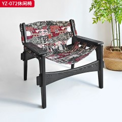 千匠一品 中古侘寂风格 白蜡木+马鞍革 超纤皮 帆布 真皮 时尚大气休闲椅YZ-072-J