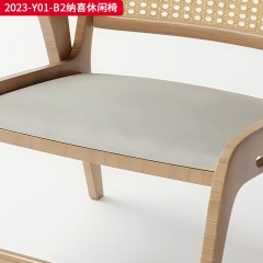 千匠一品 中古风格 主材进口北美白蜡木+亲肤柔和面料（可选磨砂布）+天然印尼进口藤编+多层实木板+高密度海绵 时尚大气纳喜休闲椅2023-Y01-B2-L