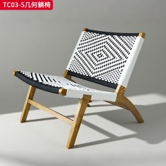 千匠一品 中古风格 主材进口北美白蜡木+进口彩色绳 时尚大气几何躺椅TC03-5-L
