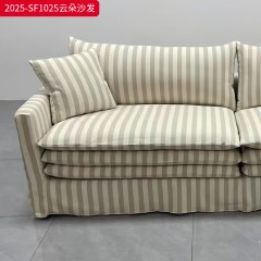 千匠一品 中古风格 棉麻布艺面料+松木+实木夹板内框架+高密度海绵+丝绵+羽绒 时尚大气云朵沙发2025-SF1025-L