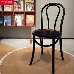 千匠一品 中古风格 进口弯曲木+绒布面料 时尚大气餐椅TC50-L
