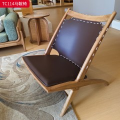 千匠一品 中古侘寂风格 主材进口北美白蜡木+进口马鞍革+高密度海绵 时尚大气马鞍椅TC114-L