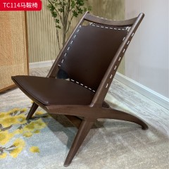 千匠一品 中古侘寂风格 主材进口北美白蜡木+进口马鞍革+高密度海绵 时尚大气马鞍椅TC114-L