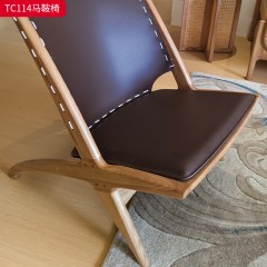 千匠一品 中古侘寂风格 主材进口北美白蜡木+进口马鞍革+高密度海绵 时尚大气马鞍椅TC114-L