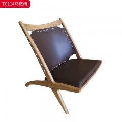 千匠一品 中古侘寂风格 主材进口北美白蜡木+进口马鞍革+高密度海绵 时尚大气马鞍椅TC114-L