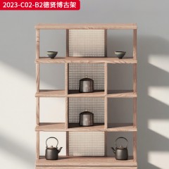 千匠一品 中古风格 主材进口北美白蜡木+辅材面板多层实木+进口天然藤编 时尚大气德贤博古架2023-C02-B2-L