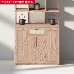 千匠一品 中古风格 主材进口北美白蜡木+辅材面板多层实木+进口天然藤编 时尚大气德贤博古架2023-C02-B2-L