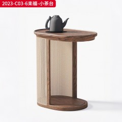 千匠一品 中古风格 主材进口北美白蜡木+辅材面板多层实木+进口天然藤编 时尚大气耒福小茶台2023-C03-6-L