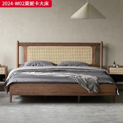 千匠一品 中古风格 主材进口北美白蜡木+辅材床板进口落叶松+进口天然藤编 时尚大气莫妮卡大床2024-W02-L