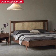 千匠一品 中古风格 主材进口北美白蜡木+辅材床板进口落叶松+进口天然藤编 时尚大气莫妮卡大床2024-W02-L