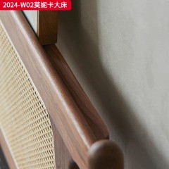 千匠一品 中古风格 主材进口北美白蜡木+辅材床板进口落叶松+进口天然藤编 时尚大气莫妮卡大床2024-W02-L