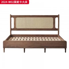 千匠一品 中古风格 主材进口北美白蜡木+辅材床板进口落叶松+进口天然藤编 时尚大气莫妮卡大床2024-W02-L