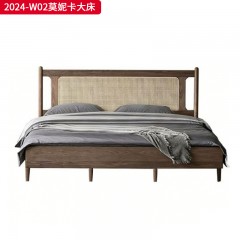 千匠一品 中古风格 主材进口北美白蜡木+辅材床板进口落叶松+进口天然藤编 时尚大气莫妮卡大床2024-W02-L