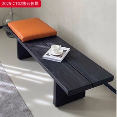 千匠一品 中古侘寂风格 主材进口北美白蜡木+优质皮艺+高密度海绵 时尚大气悠云长凳2025-CT02-L