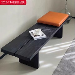 千匠一品 中古侘寂风格 主材进口北美白蜡木+优质皮艺+高密度海绵 时尚大气悠云长凳2025-CT02-L