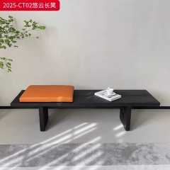 千匠一品 中古侘寂风格 主材进口北美白蜡木+优质皮艺+高密度海绵 时尚大气悠云长凳2025-CT02-L