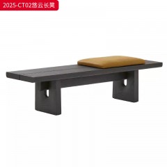 千匠一品 中古侘寂风格 主材进口北美白蜡木+优质皮艺+高密度海绵 时尚大气悠云长凳2025-CT02-L