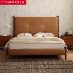 千匠一品 中古风格 油蜡全皮+白蜡木框架+实木夹板+松木床板 时尚大气床2025-WF02-L
